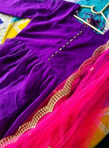 Purple Gown With Pink Dupptta
