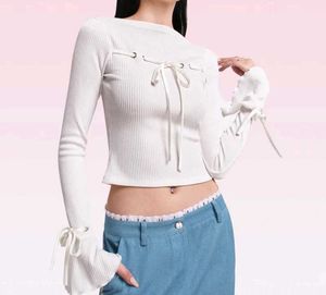 Coquette Korean White Long Sleeve Top with Bows