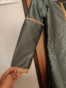 Grey Chanderi Silk Ethnic Kurta(Women)