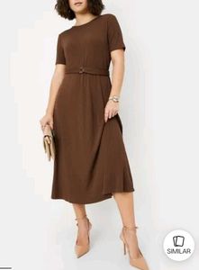 Brown Belted Midi Dress