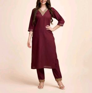 Maroon Embroidered Kurta Set