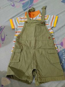 Cute Baby Overalls & Striped Tee Set