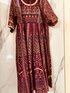Maroon &amp; Gold Anarkali Dress