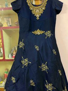 Navy Blue &amp; Gold Embroidered Dress