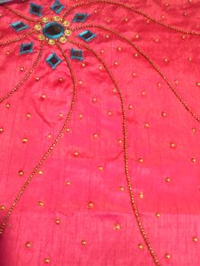 Pink Mirror Work Saree With Unstitched Blouse