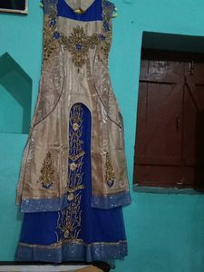 Elegant Blue &amp; Gold Embellished Dress