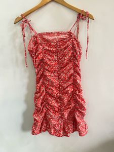 Cherry Bloom Ruched Mini Dress