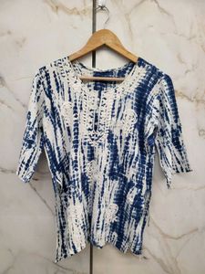 Tie-Dye Embroidered Kurti Top For Jeans