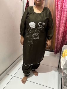 Olive Green Embroidered Kurta Set