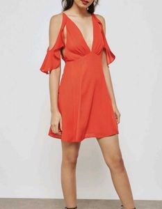 TOPSHOP Fril Sleev Red V-Neck Dress