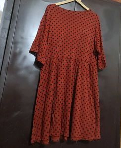 Rust Color Top Tunic Black Polka Dots For 42 Bust