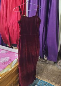 Burgundy Velvet Slit Dress