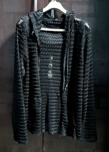 BLACK KNIT HOODIE JACKET
