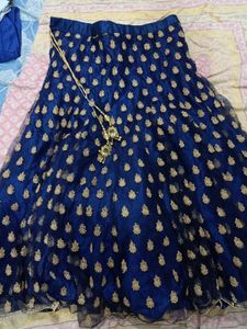 Stunning Blue &amp; Gold Embroidered Lehenga Choli