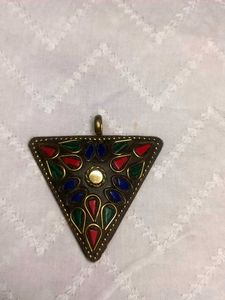 Tibetan Brass Pendant Turquoise Coral Lapis Lazuli