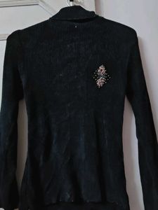Velvet Black High Neck Woollen Sweater