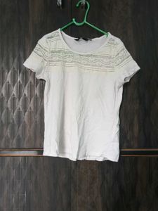 White Lace Trim T-Shirt