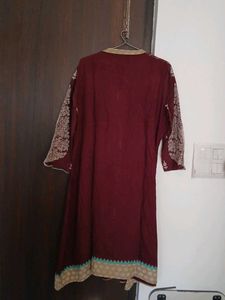 Maroon Embroidered Kurta