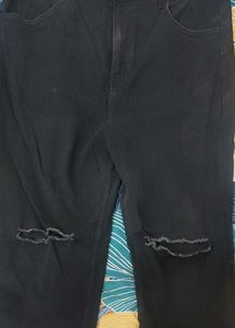 Ripped Wide Leg Black Jeans High rise