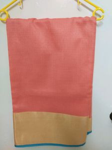 Peach Colour Sare With Stitched Blouse