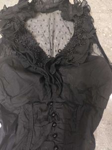 Black Rock star Gf Punk Ruffle Front Fitted Top