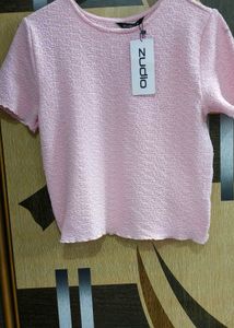 Zudio Stretchable Baby Pink Textured Crop Top