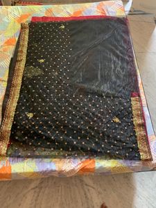 Heavily Embroidered Fabric Saree  With Blouse