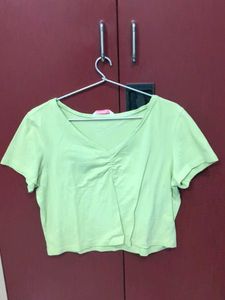 Green Ruched Cropped Tee