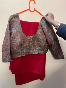 Elegant Red Saree with Blouse❤️‍🔥