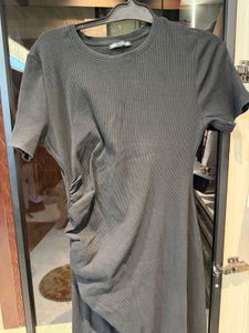 Zara Black Ribbed Ruched Mini Dress