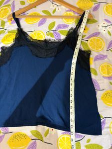 Zara Navy Lace Trim Top