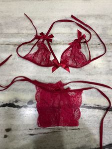 Red Lace Lingerie Set with Bows