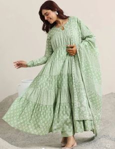 Green Printed Anarkali Suit