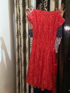Red Lace Midi Party Dress
