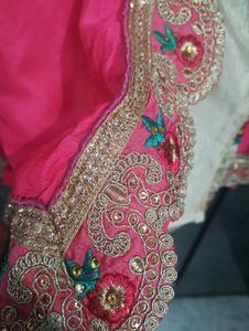 Beautiful Pink &amp; Cream Color Saree With Blouse