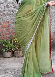 Elegant Green Saree with pearls work