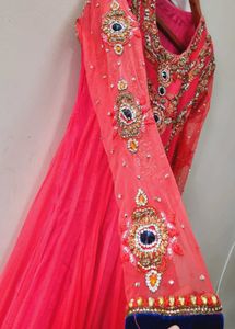 Elegant Pink &amp; Blue Anarkali Dress