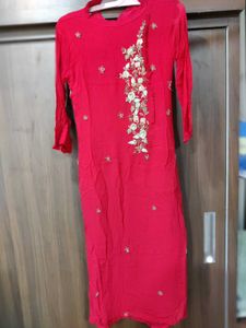 Red Embroidered Kurtawith Dupatta