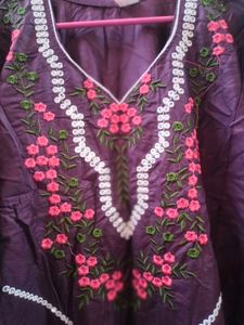 Wine Pakistani Kurti Pant Set