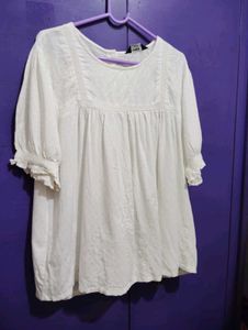 White Swiss Dot Peasant Top - WAX