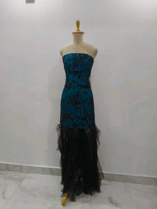 Stunning Teal Embroidered Gown Dress