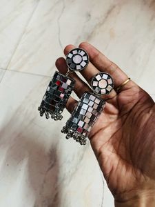 Mirror Jhumka Oxidised