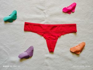 Red Thong with Lace Trim