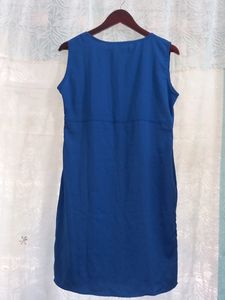Blue Midi Dress With Side Invisible Zipper