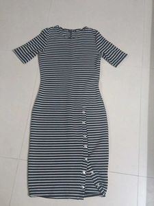 Striped Midi Dress with Button Detail