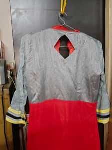 Elegant Red &amp; Grey Kurta