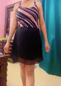 Striped Top &amp; Black Skirt Set