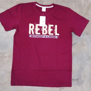 Brand New Pure Cotton Maroon Printed Men's T-shirt