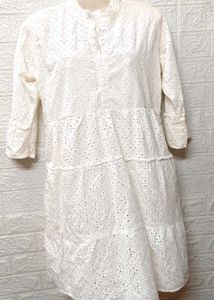 White Cut Out embroidery Work Dress