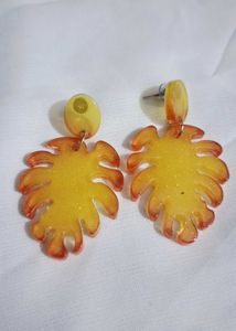 Handmade Resin Leaf Design Earrings